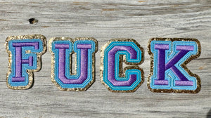 Everyone's Favorite Word Gold Glitter Blue and Purple Embroidered Patch Set