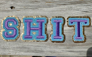 Everyone's Second Favorite Word Gold Glitter Blue and Purple Embroidered Patch Set