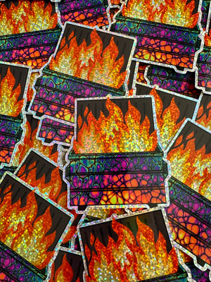 Bespattered Facade Neon Dumpster Fire Holographic Glitter Sticker