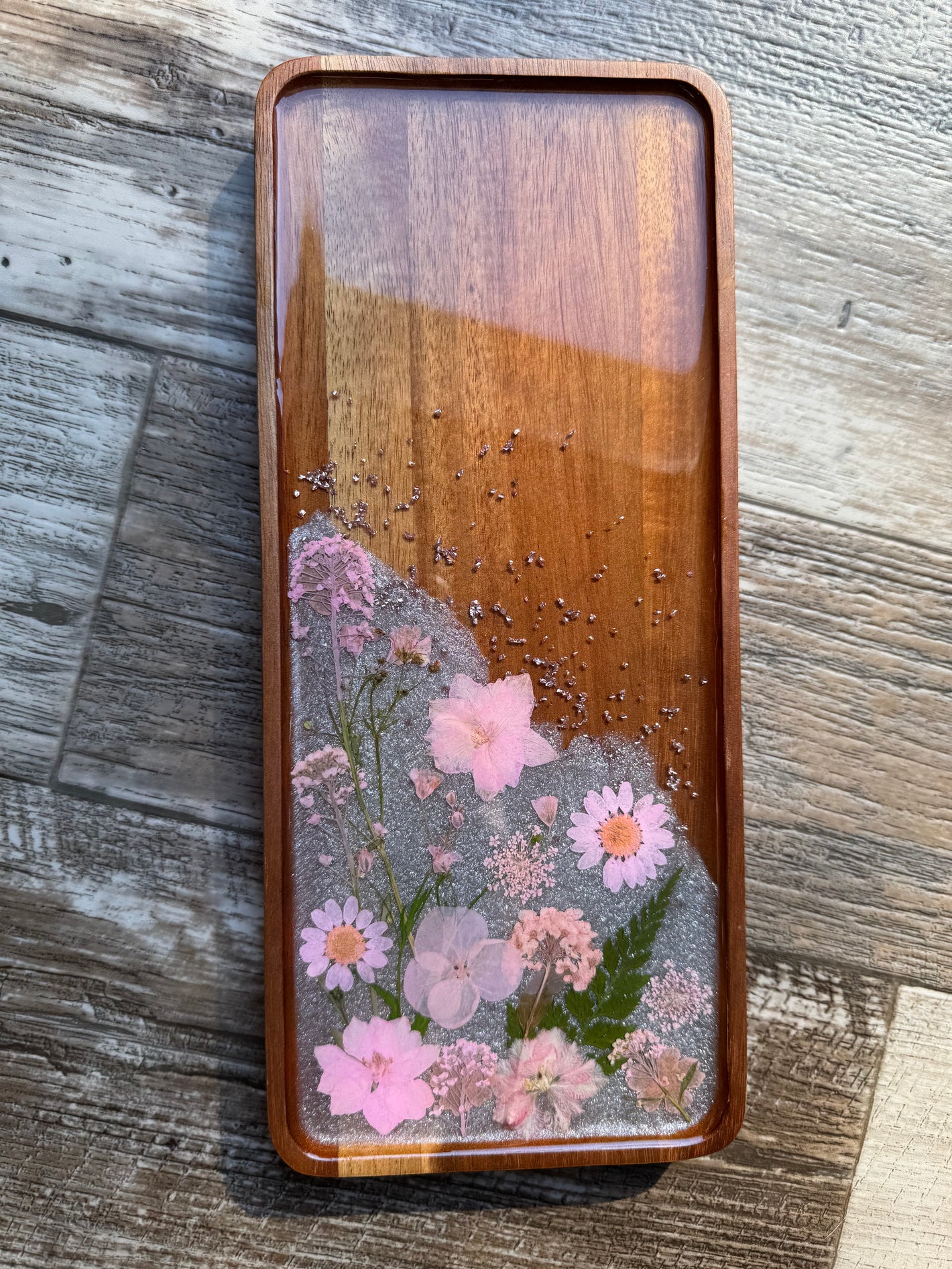 Fabulous Florals Small Rectangular Acacia Wood Tray