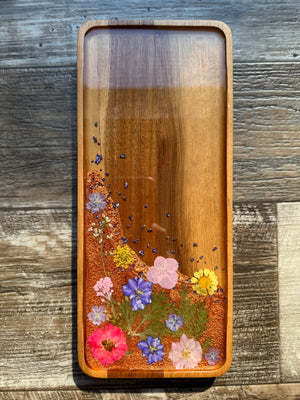 Fabulous Florals Small Rectangular Acacia Wood Tray