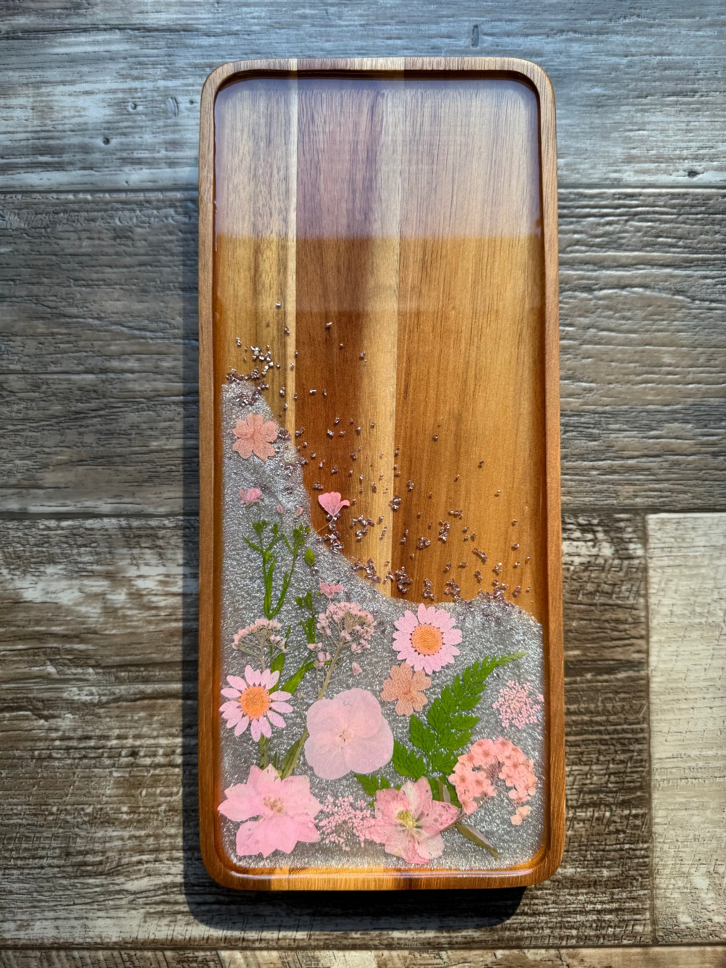 Fabulous Florals Small Rectangular Acacia Wood Tray