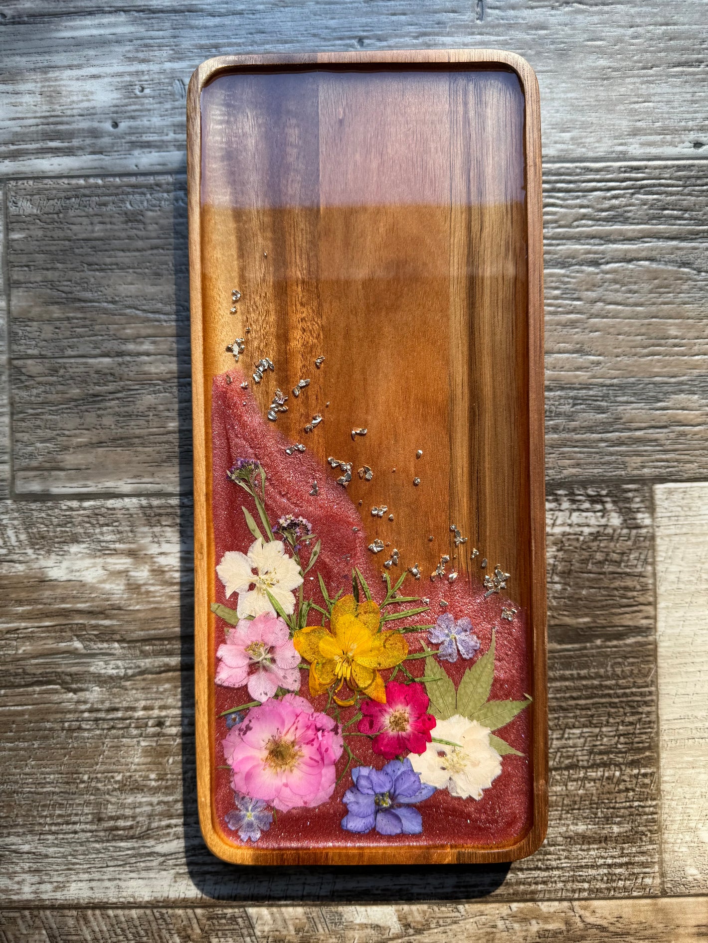 Fabulous Florals Small Rectangular Acacia Wood Tray