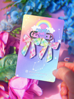 Rainbow Gingham Small Coquette Bow Earrings