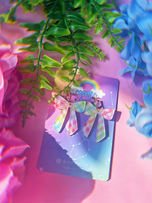 Rainbow Gingham Small Coquette Bow Earrings