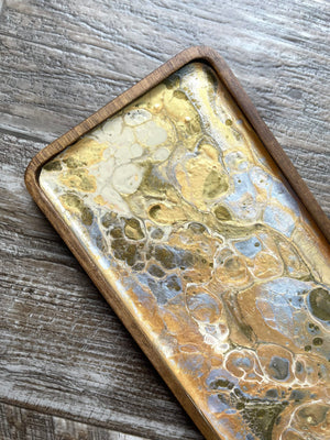 Metallic Neutrals Small Rectangular Acacia Wood Tray