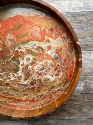 Warm Metallic Neutrals Large Round Acacia Wood Tray