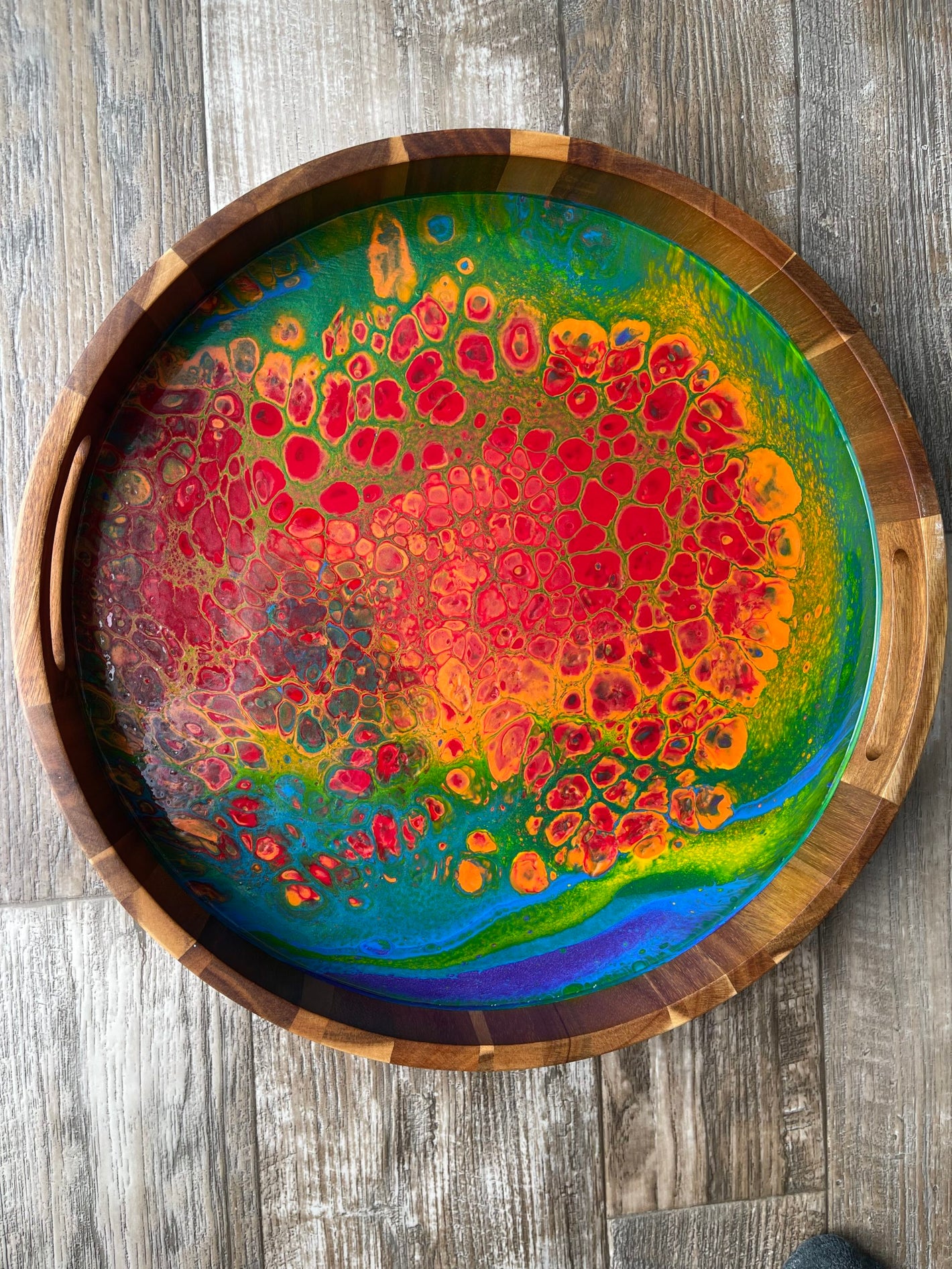 Rainbow Large Round Acacia Wood Tray