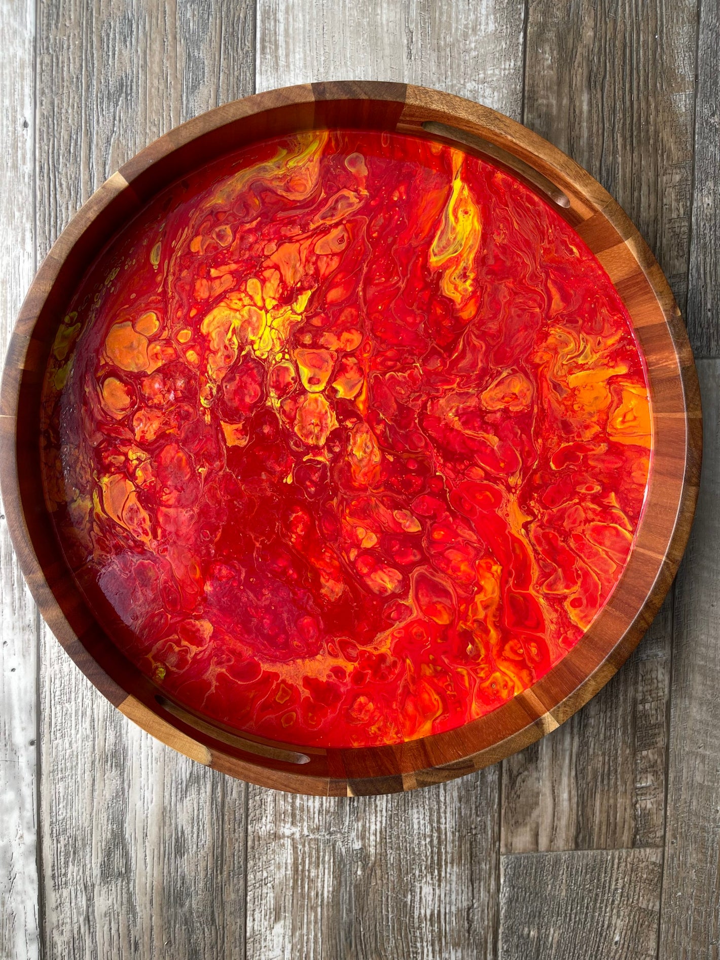 Flamin' Hot Large Round Acacia Wood Tray