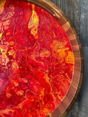 Flamin' Hot Large Round Acacia Wood Tray