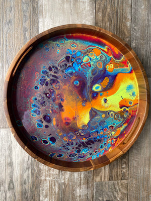 Intergalactic Rainbow Large Round Acacia Wood Tray