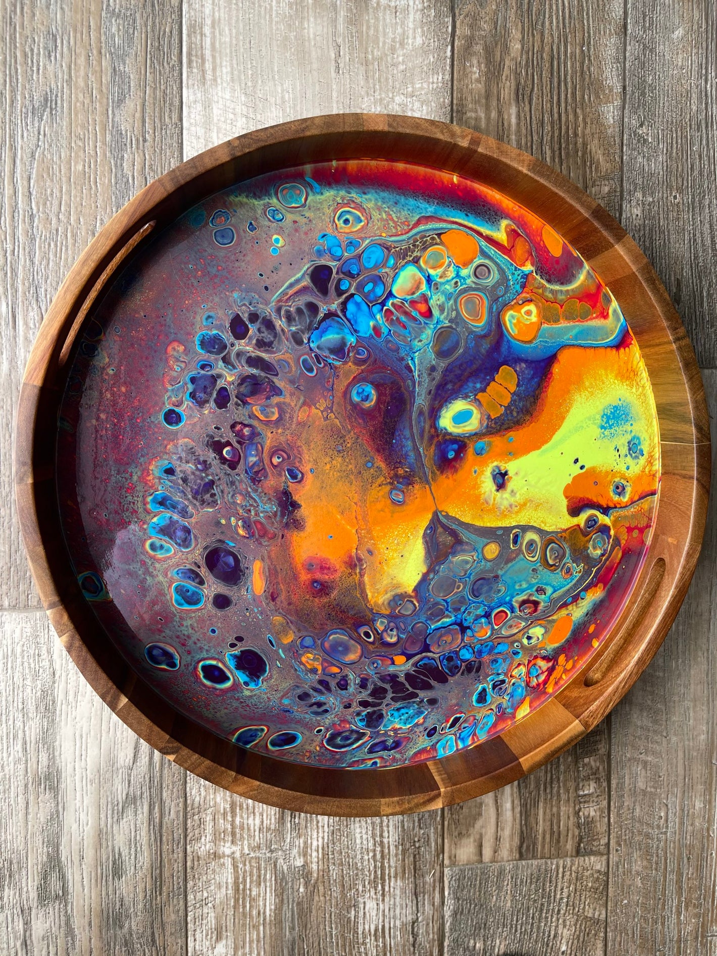 Intergalactic Rainbow Large Round Acacia Wood Tray