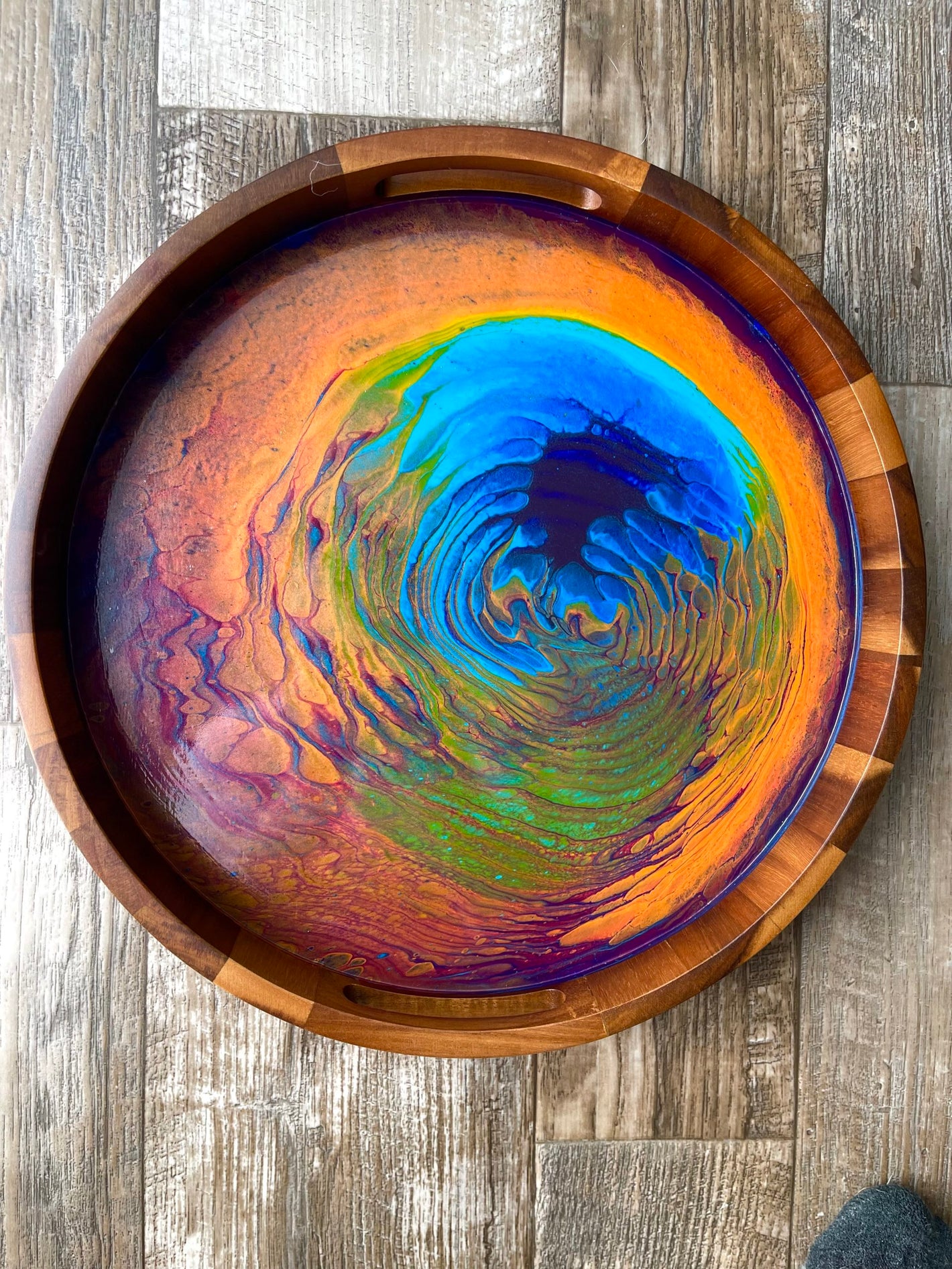 Experimental Rainbow Medium Round Acacia Wood Tray