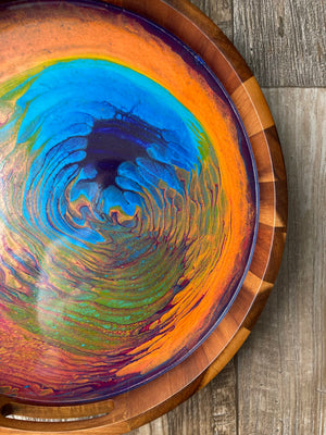 Experimental Rainbow Medium Round Acacia Wood Tray