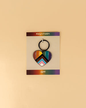 Progressive Pride Heart Enamel Keychain