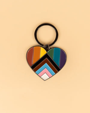 Progressive Pride Heart Enamel Keychain
