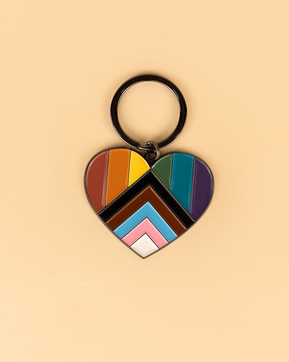 Progressive Pride Heart Enamel Keychain