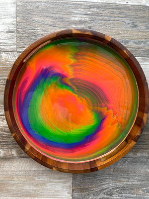 Tasty Neon Medium Round Acacia Wood Tray