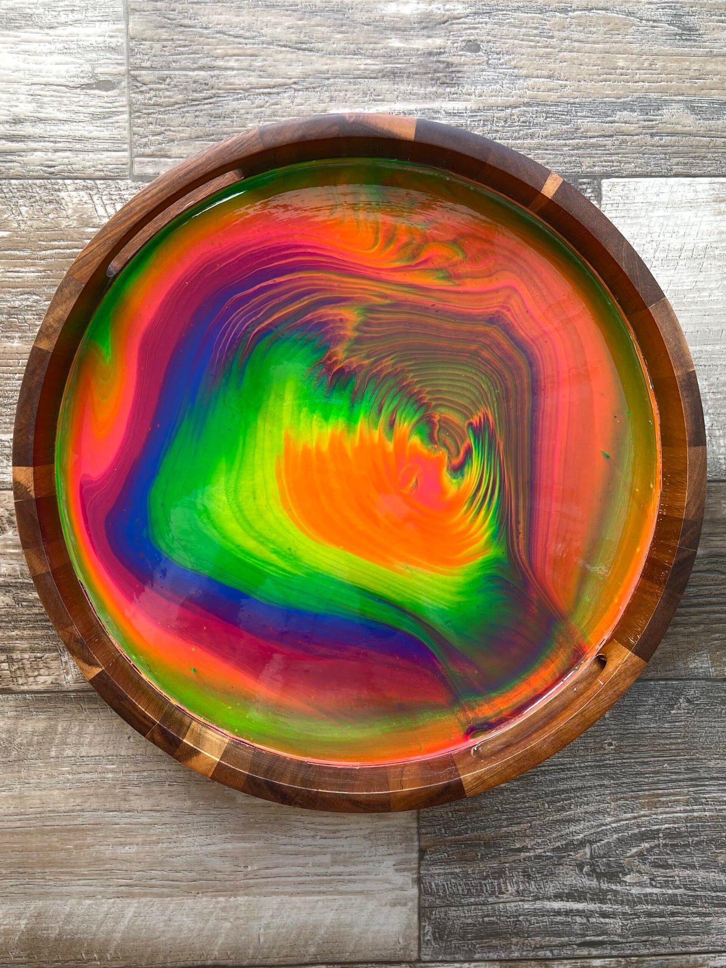 Tasty Neon Medium Round Acacia Wood Tray