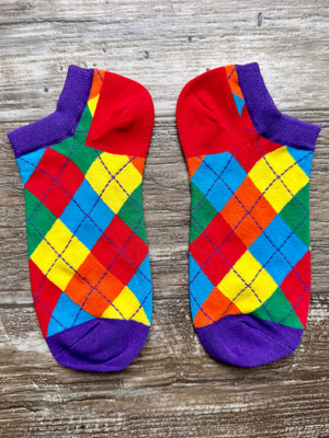 Rainbow Argyle Unisex Adult Ankle Socks