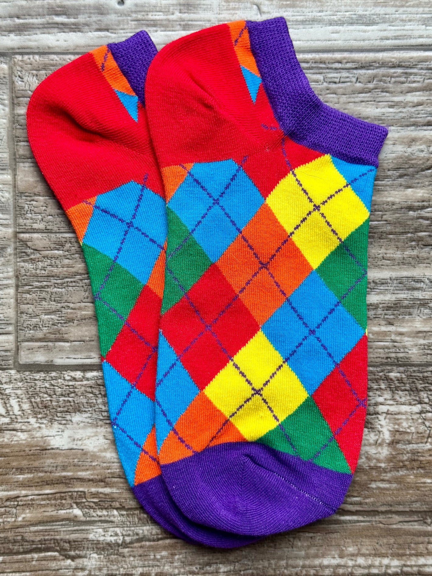Rainbow Argyle Unisex Adult Ankle Socks