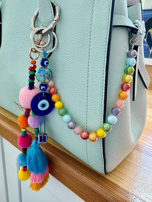 Rainbow Beaded Keychain Wristlet / Phone Lanyard Strap / Bag Chain Purse Charm