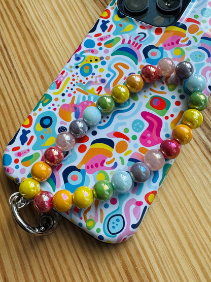 Rainbow Beaded Keychain Wristlet / Phone Lanyard Strap / Bag Chain Purse Charm