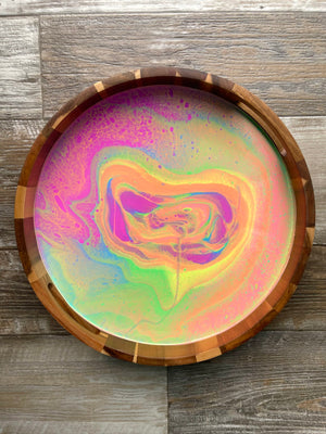 Rainbow Sherbet Medium Round Acacia Wood Tray