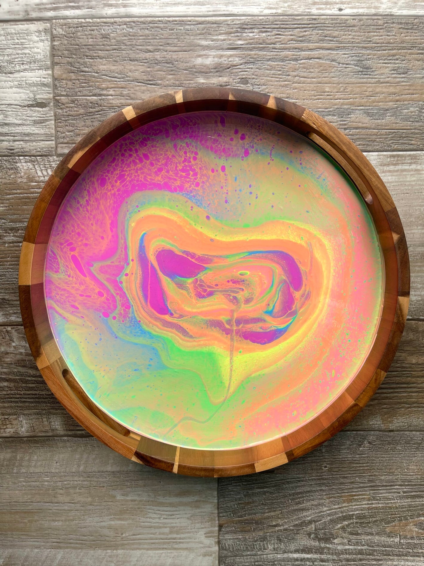 Rainbow Sherbet Medium Round Acacia Wood Tray