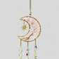 Gold Metal Crescent Moon Dreamcatcher Suncatcher with Tree of Life Rose Quartz & Hanging Jewel Charms  -- Window Hanging or Wall Hanging