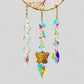 Gold Metal Crescent Moon Dreamcatcher Suncatcher with Tree of Life Rose Quartz & Hanging Jewel Charms  -- Window Hanging or Wall Hanging