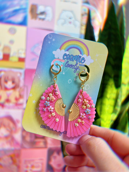 Pretty Pink Folding Fan Earrings