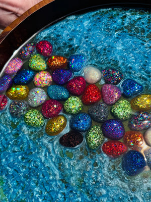 Glittery Rainbow Pebbles Large Round Acacia Wood Tray