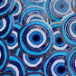 Bespattered Facade Metallic Silver and Blue Doodle Evil Eye Sticker