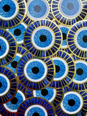 Bespattered Facade Metallic Gold and Blue Painting Collage Evil Eye Sticker