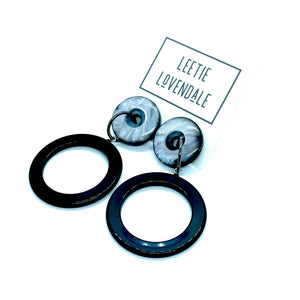 Grey Shell & Black Donut Drop Earrings *
