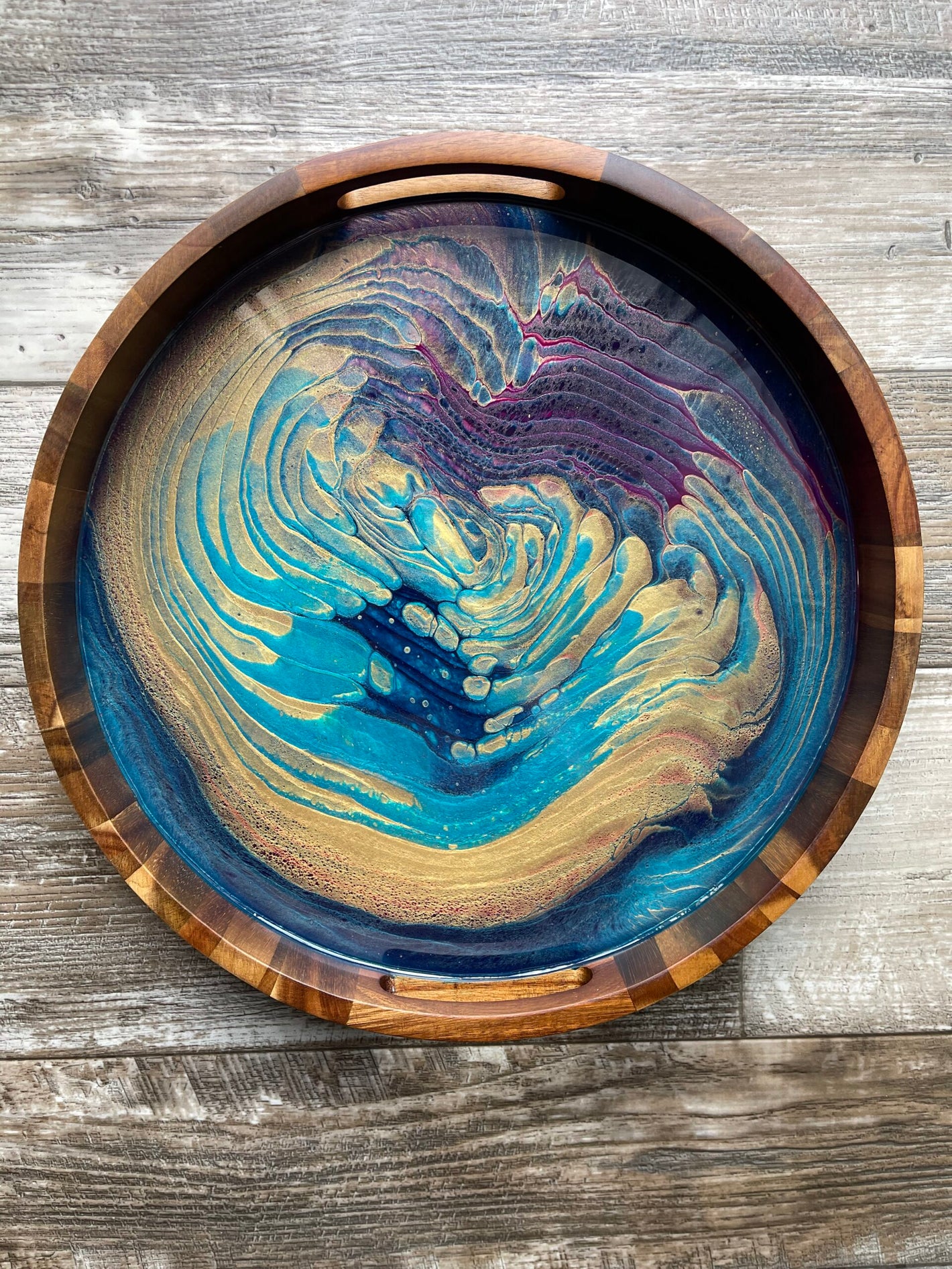 "The Audition Collection" Bejeweled Medium Round Acacia Wood Tray