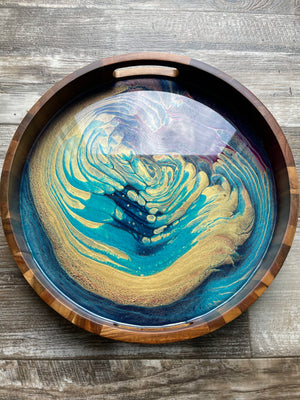 "The Audition Collection" Bejeweled Medium Round Acacia Wood Tray
