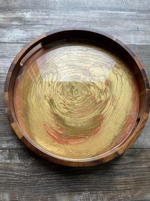 "The Audition Collection" Warm Metallic Neutrals Medium Round Acacia Wood Tray