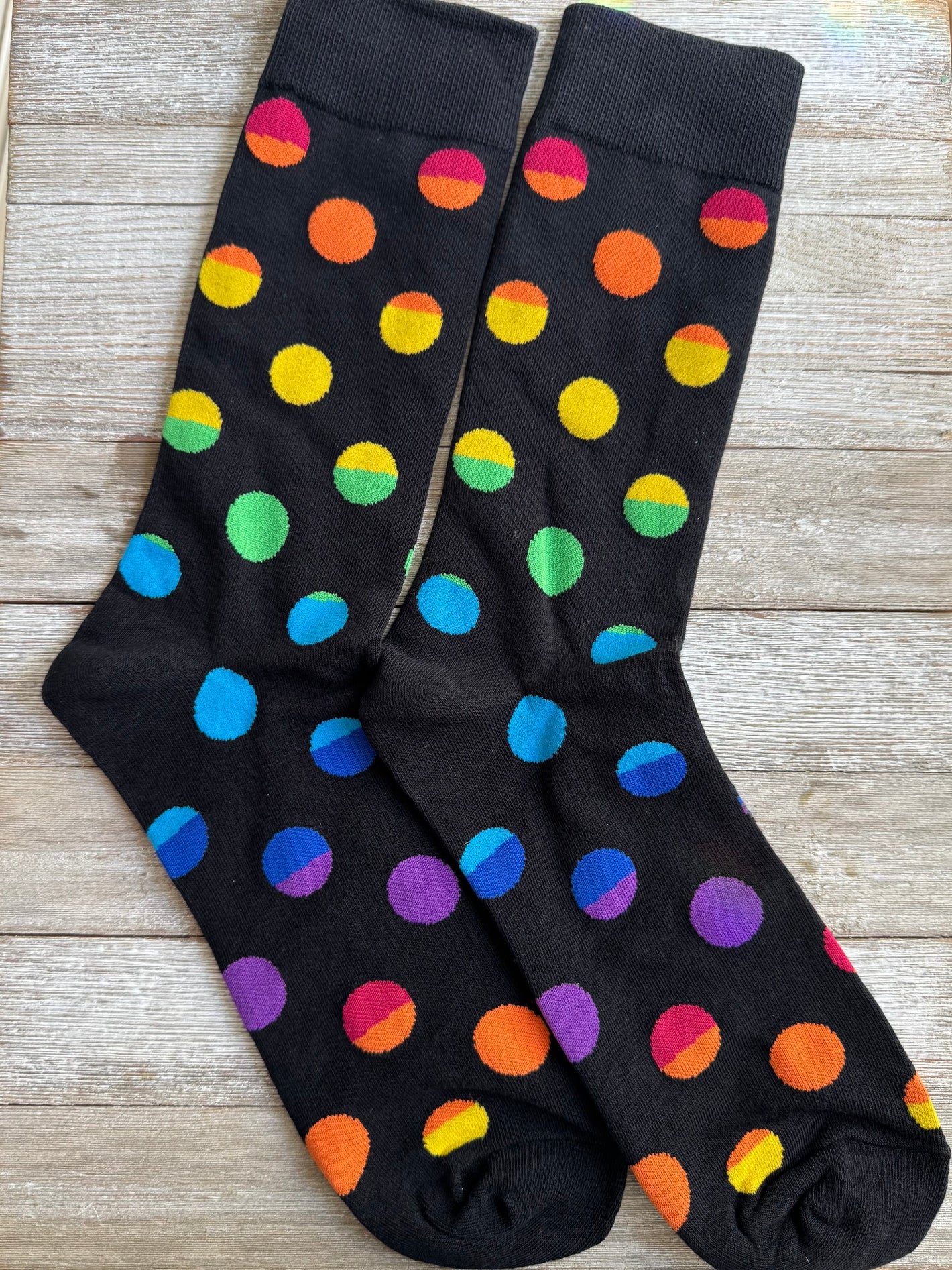 Black & Rainbow Dots Unisex Mid-Calf Adult Socks