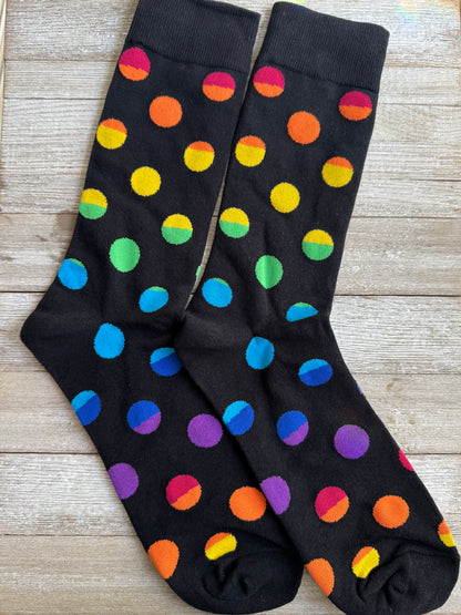 Black & Rainbow Dots Unisex Mid-Calf Adult Socks
