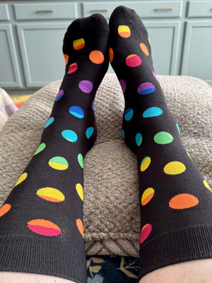 Black & Rainbow Dots Unisex Mid-Calf Adult Socks