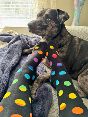 Black & Rainbow Dots Unisex Mid-Calf Adult Socks