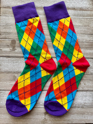 Rainbow Argyle Unisex Adult Crew Socks