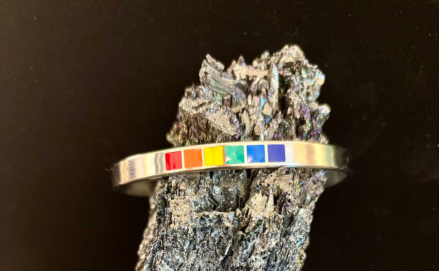 LGBTQ+ Pride Rainbow Cuff Bracelet – Stainless Steel Open Bangle