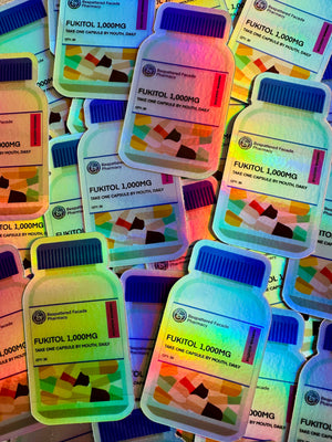 Bespattered Facade 1,000mg Fukitol Rx Bottle Holographic Sticker