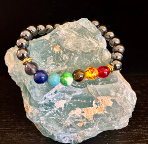 Chakra Healing Beads Bracelet with Hematite - Grounding, Protection & Balance