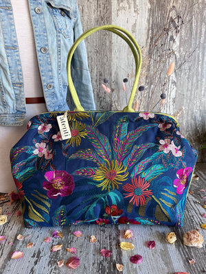Flora Pioneer Doctor Bag, Atenti USA Handmade, Embroidered Mary Poppins Snap Frame
