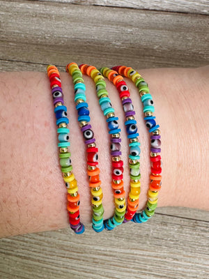 Rainbow Beaded Evil Eye Beads Adjustable String Bracelet