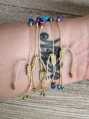 Rainbow Beaded Evil Eye Beads Adjustable String Bracelet
